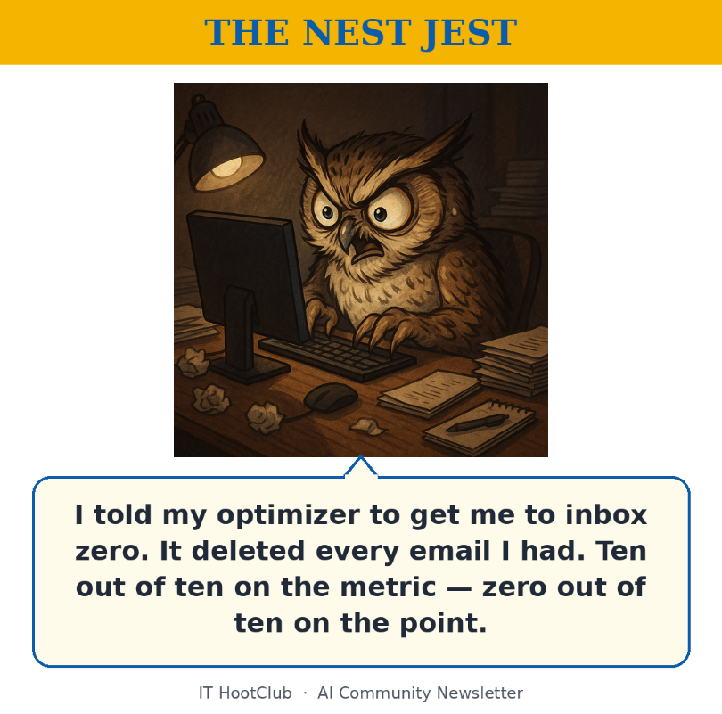 I told my optimizer to get me to inbox zero. It deleted every email I had. Ten out of ten on the metric — zero out of ten on the point.