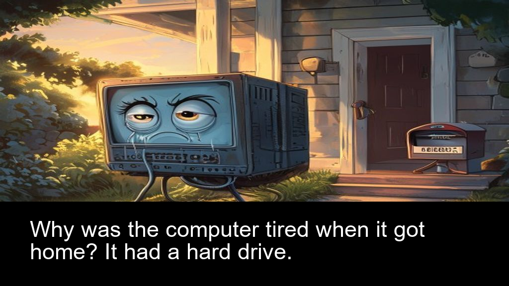 Why was the computer tired when it got home? It had a hard drive.